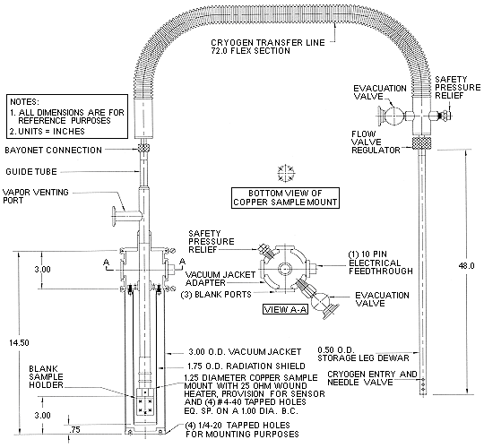 ST-200 tubular non-optical supertran continuous flow cryostat