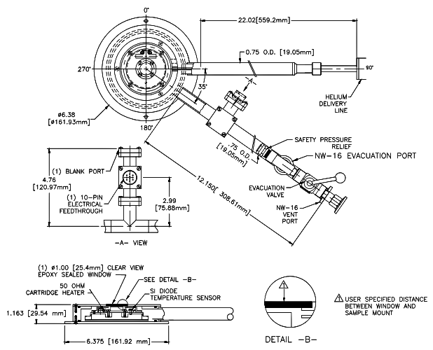 ST-500-UC Ultra Compact Optical Cryostat Mechanical Drawing